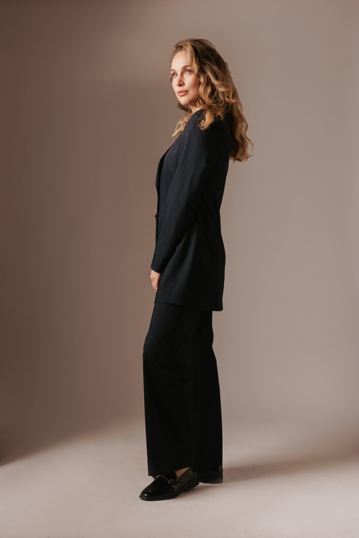 Laila Blazer Lang - Marineblauw met gouden details