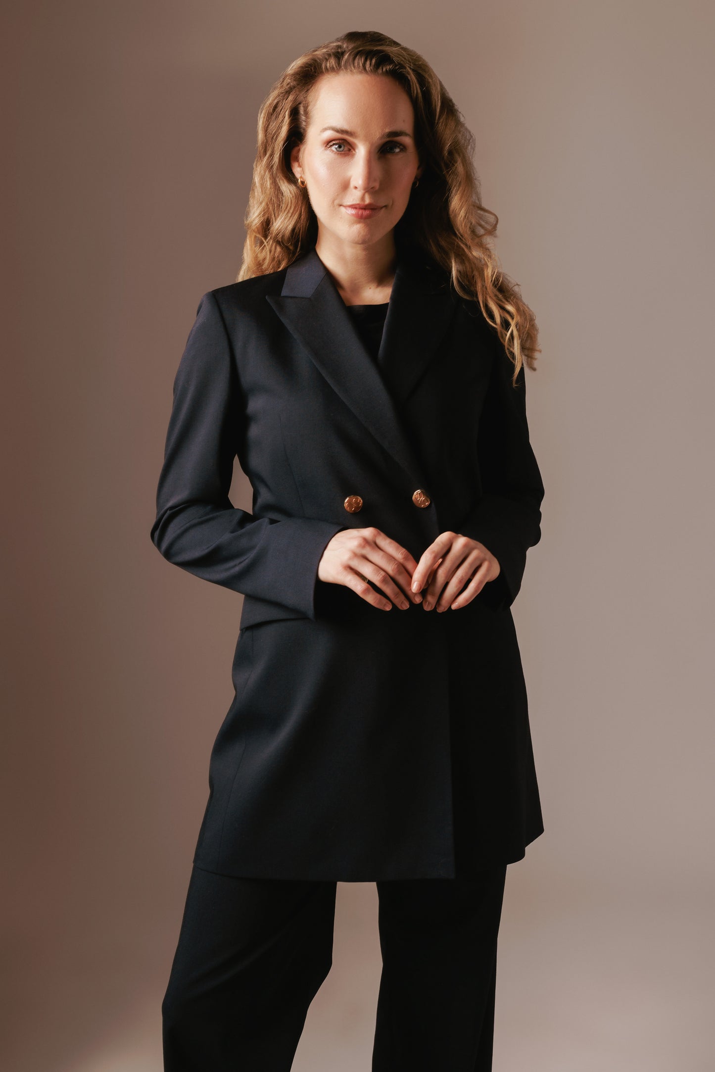Laila Blazer Lang - Marineblauw met gouden details