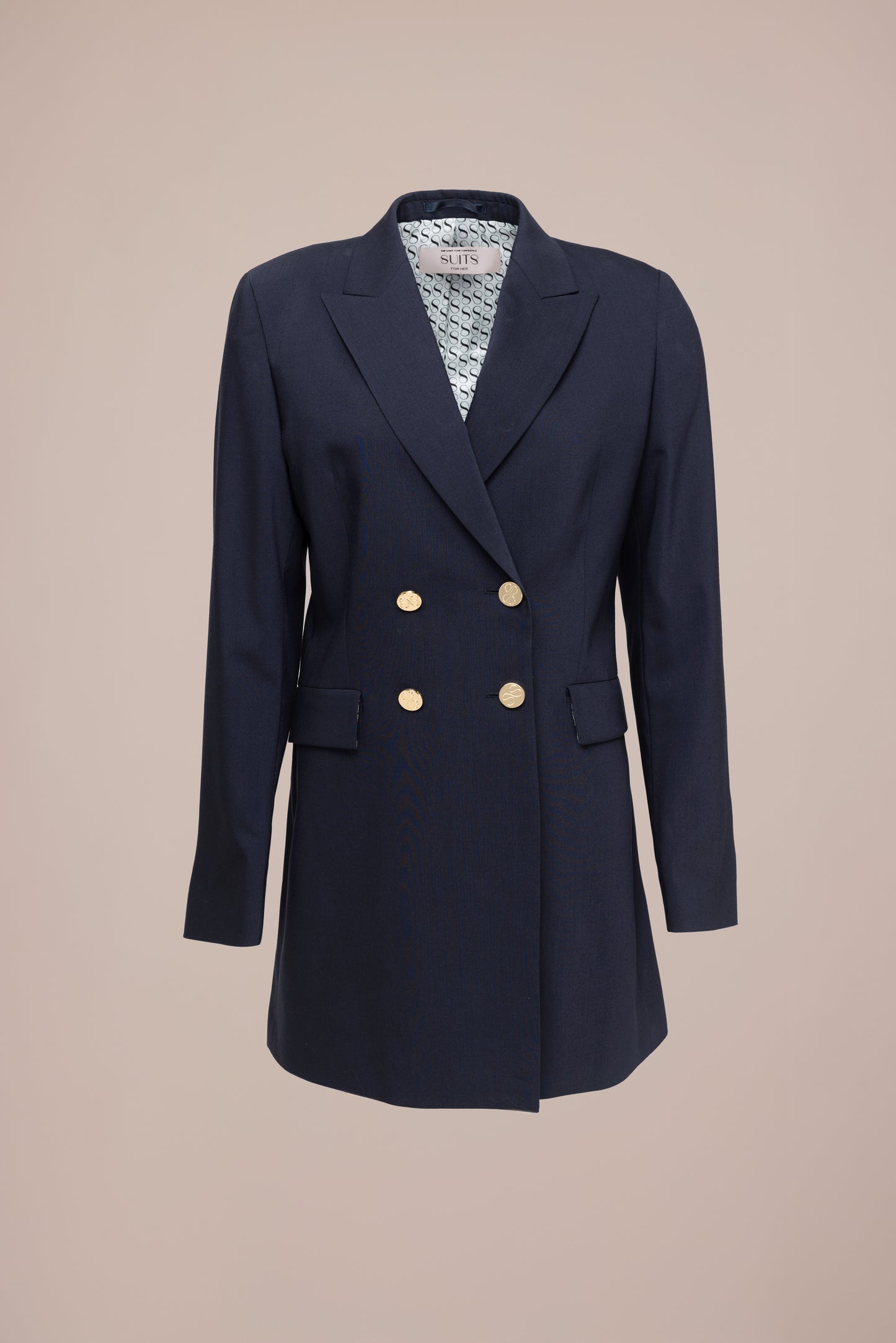 Laila Blazer Lang - Marineblauw met gouden details
